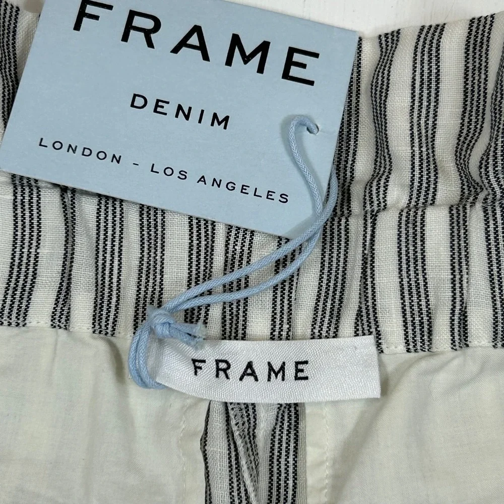 FRAME Denim Womens Black White Striped Paperbag Waist Tie Shorts High Rise